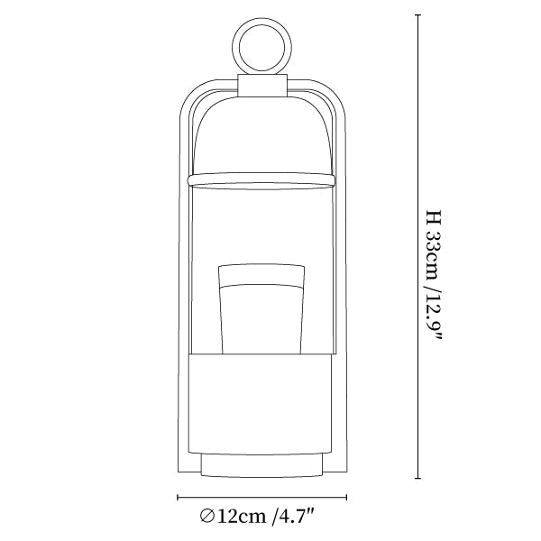 Dimension drawing of this Clérachic candle warmer lamp, with its height and base diameter marked.