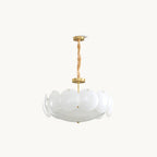 Clérachic chandelier on a chain, shown small and centred on an off-white backdrop, with white shades in a ring.