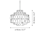 Clérachic pendant light dimension drawing, 1 of 2, every measurement marked in centimetres and inches.