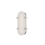 Cut-out view of this Clérachic wall light in polished nickel, with the oval alabaster shade held by four nickel clips.