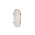Cut-out view of this Clérachic wall light in aged brass, showing the veined alabaster shade and brass clips on a white backdrop.