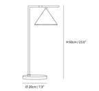 Dimension drawing of the captain flint table lamp, in outline against white.