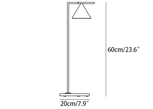 Dimension drawing of the captain flint table lamp, in outline against white.