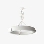 The Clérachic chandelier with a small white ceiling cap and chain above its leaf-bud stem, photographed from slightly below on white.