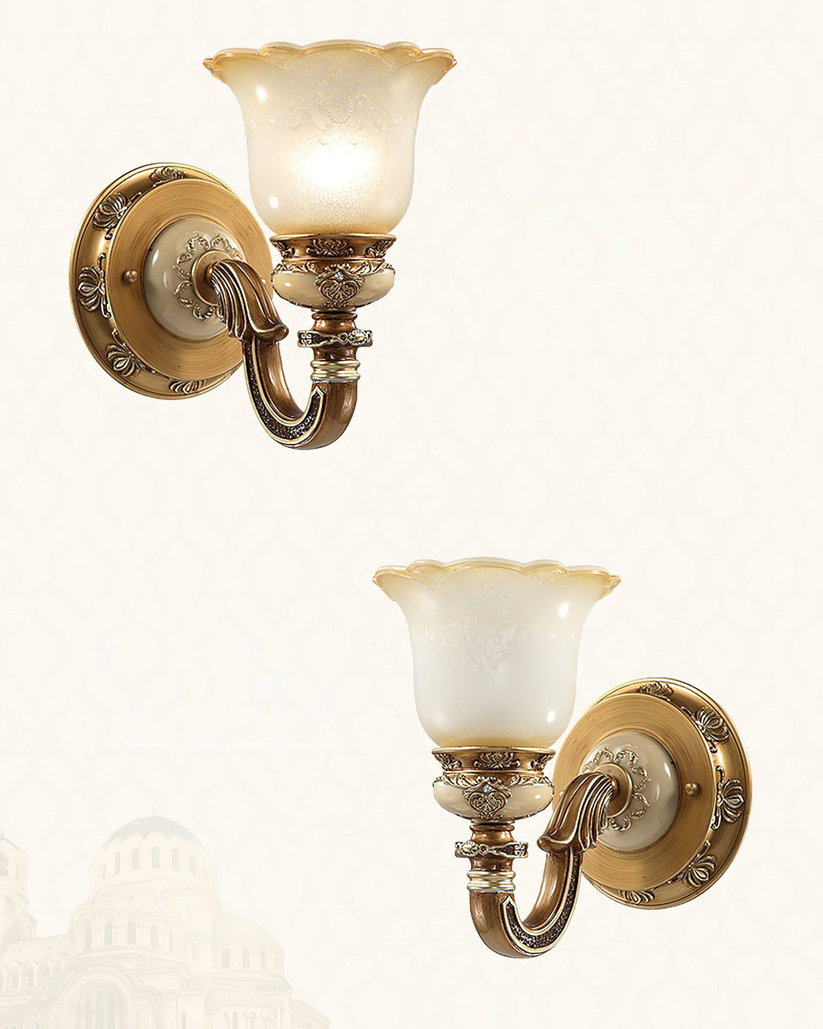 Two single-head Clérachic wall lights shown at different angles on a pale patterned background, each with a frosted glass shade.