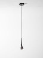Full length of a Clérachic pendant on a thin black cord from a small black ceiling plate, shown on a pale background.