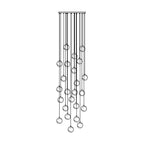 Line drawing of the Clérachic Cascading Globe Chandelier at 25 heads, spheres strung down a long narrow cascade on full-length cords.