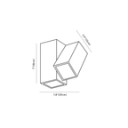 Clérachic ceiling light dimension drawing, style A, two square heads, 20 cm, every measurement marked in centimetres and inches.