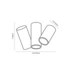 Clérachic ceiling light dimension drawing, style D, three round heads, 30 cm, every measurement marked in centimetres and inches.
