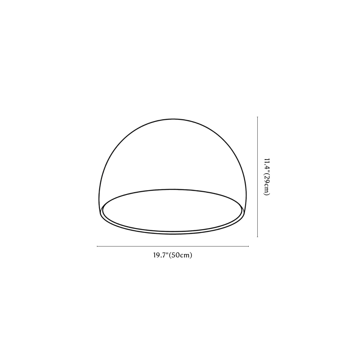 Clérachic ceiling light dimension drawing, 2 of 4, every measurement marked in centimetres and inches.