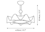 Clérachic ceiling light dimension drawing, every measurement marked in centimetres and inches.
