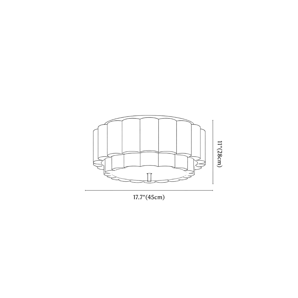 Clérachic ceiling light dimension drawing, 1 of 3, every measurement marked in centimetres and inches.