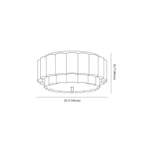 Clérachic ceiling light dimension drawing, 3, every measurement marked in centimetres and inches.