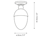 Clérachic ceiling light dimension drawing, every measurement marked in centimetres and inches.