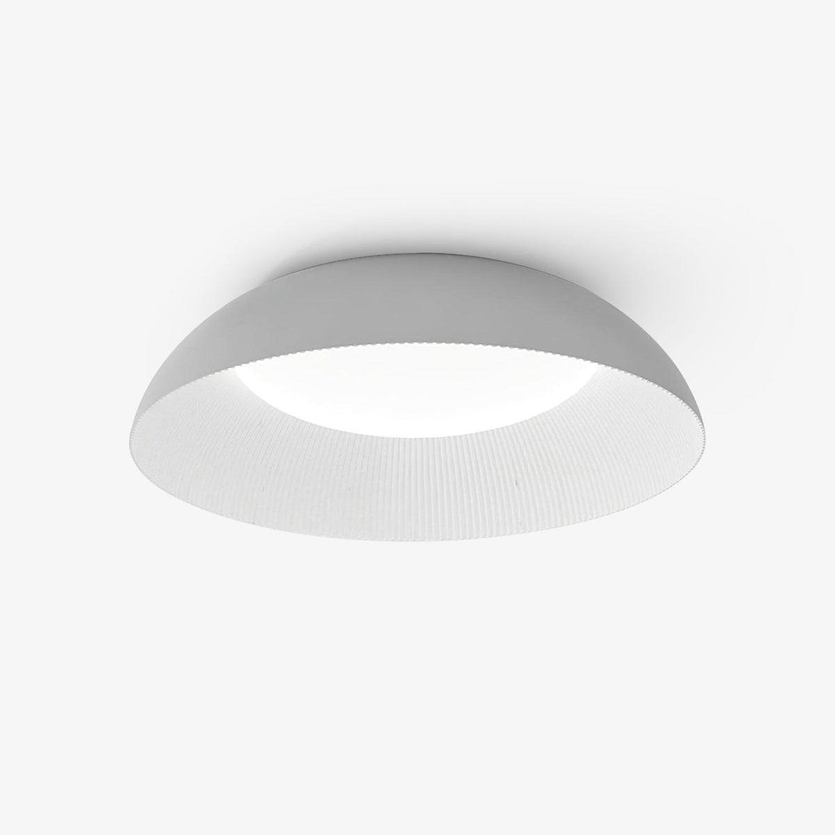Low domed ceiling light with a pale grey outer shell and a white ribbed inner rim, from Clérachic, on a plain white backdrop.