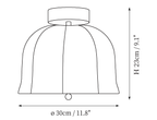 Clérachic ceiling light dimension drawing, 2 of 2, every measurement marked in centimetres and inches.