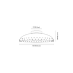 Clérachic ceiling light dimension drawing, every measurement marked in centimetres and inches.