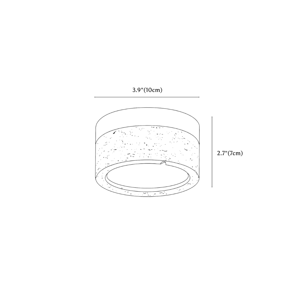 Clérachic ceiling light dimension drawing, every measurement marked in centimetres and inches.