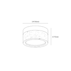 Clérachic ceiling light dimension drawing, every measurement marked in centimetres and inches.