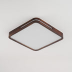Square walnut ceiling light from Clérachic with rounded corners, switched off so the frosted panel looks plain white.