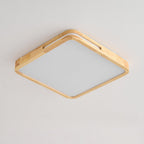 Square pale wood ceiling light from Clérachic, unlit, with a slot cut into two sides of the frame and a white panel.