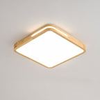 Square Clérachic ceiling light in a light wood finish, switched on, with a glow spilling from the slot in the frame.
