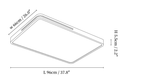 Dimension drawing of this Clérachic rectangular ceiling light, with its 96 cm length, 66 cm width and height marked.