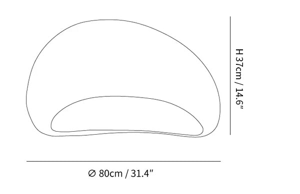Dimension drawing of the celestia cloud ceiling light, in outline against white.