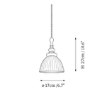 Clérachic pendant light dimension drawing, 1 of 2, every measurement marked in centimetres and inches.