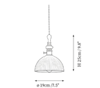 Clérachic pendant light dimension drawing, 2 of 2, every measurement marked in centimetres and inches.