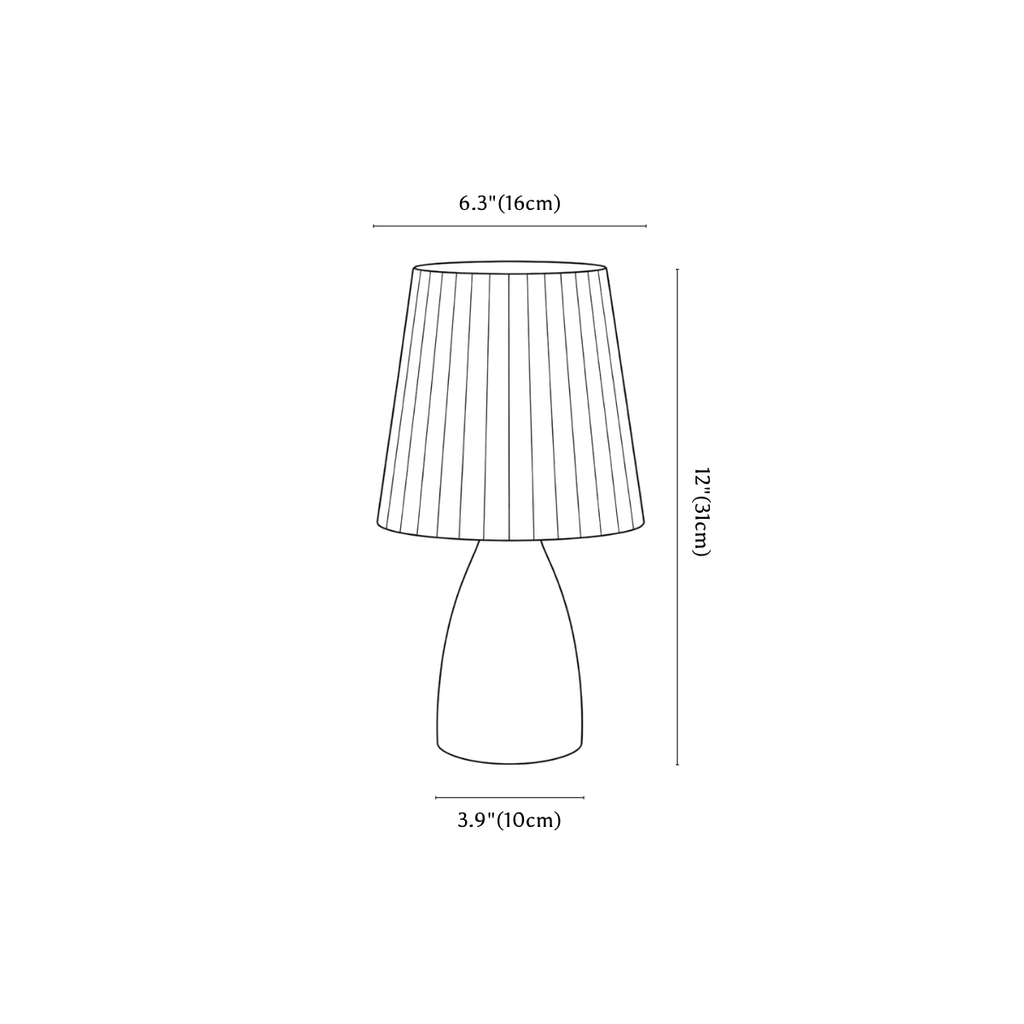 Clérachic table lamp dimension drawing, every measurement marked in centimetres and inches.