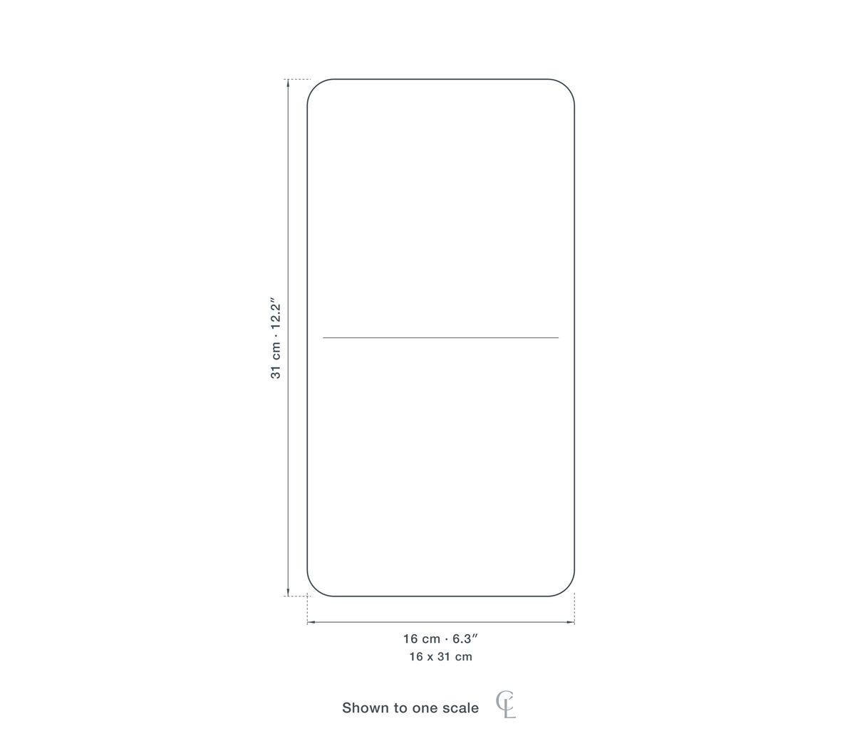 Technical dimension drawing of the Ceramic Table Lamp for Nightstand, Fabric Shade, 31 cm — 16 × 31 cm (6.3 × 12.2″), drawn to scale.