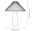 Clérachic table lamp dimension drawing, 2 of 2, every measurement marked in centimetres and inches.