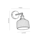Clérachic wall light dimension drawing, every measurement marked in centimetres and inches.