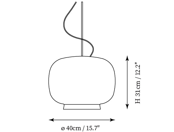 Dimension drawing of this Clérachic pendant, with its 31 cm height and 40 cm diameter marked.