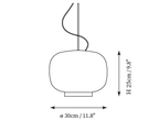 Dimension drawing of this Clérachic pendant in its mid-size shape, with its 25 cm height and 30 cm diameter marked.