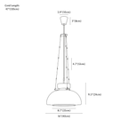 Clérachic pendant light dimension drawing, every measurement marked in centimetres and inches.