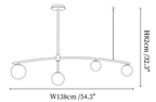 Clérachic chandelier dimension drawing, every measurement marked in centimetres and inches.