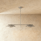 Clérachic chandelier in chrome, close front-on view of the two disc shades and center rod.
