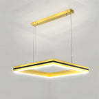 Clérachic single gold square LED pendant with a black inner band, hung from a gold ceiling bar on two cables.