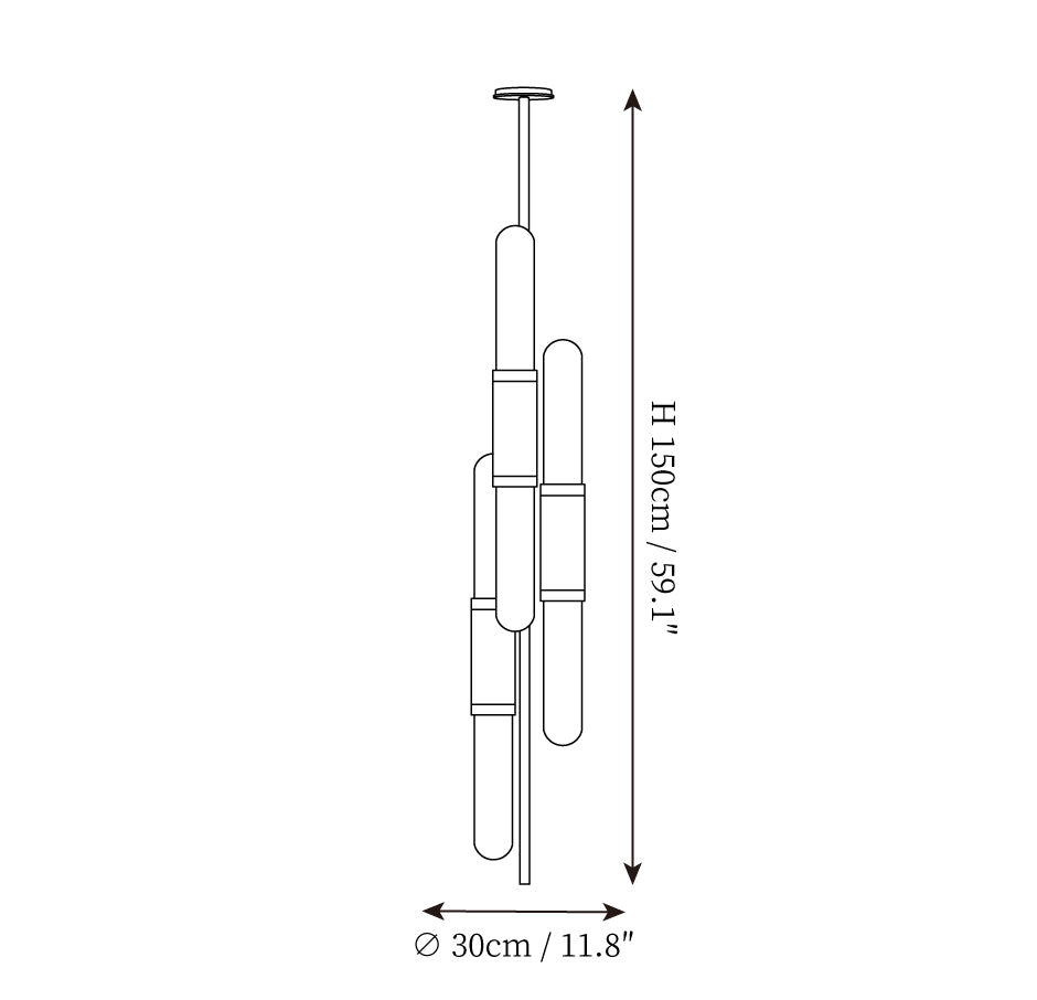 Dimension drawing of this Clérachic vertical pendant light, with its height and diameter marked.