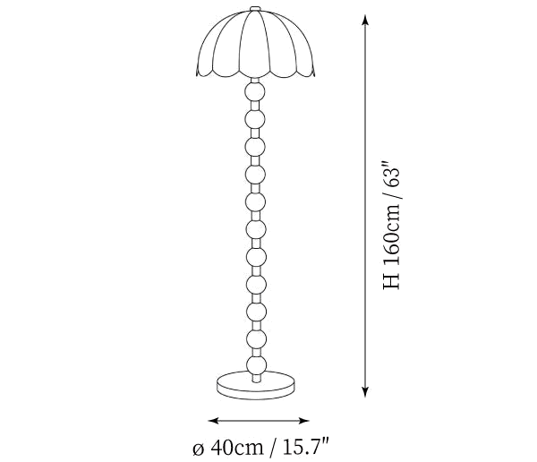 Dimension drawing of this Clérachic floor lamp, with its 160 cm height and 40 cm base diameter marked.