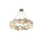 Round Clérachic crystal chandelier with chrome-rimmed discs, shown on a plain white background.