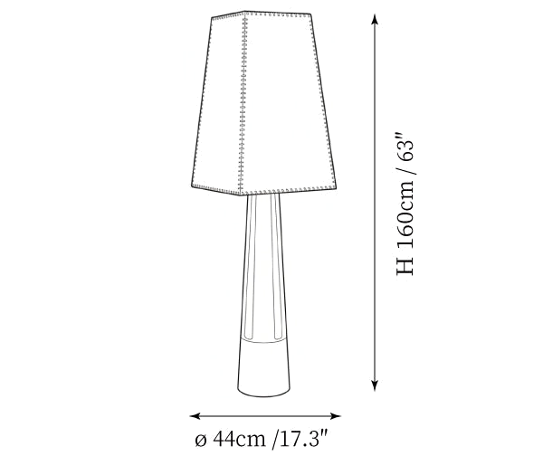 Dimension drawing of this Clérachic floor lamp, with its height and width marked.