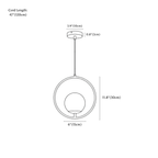 Clérachic pendant light dimension drawing, Circle, 30 cm, every measurement marked in centimetres and inches.