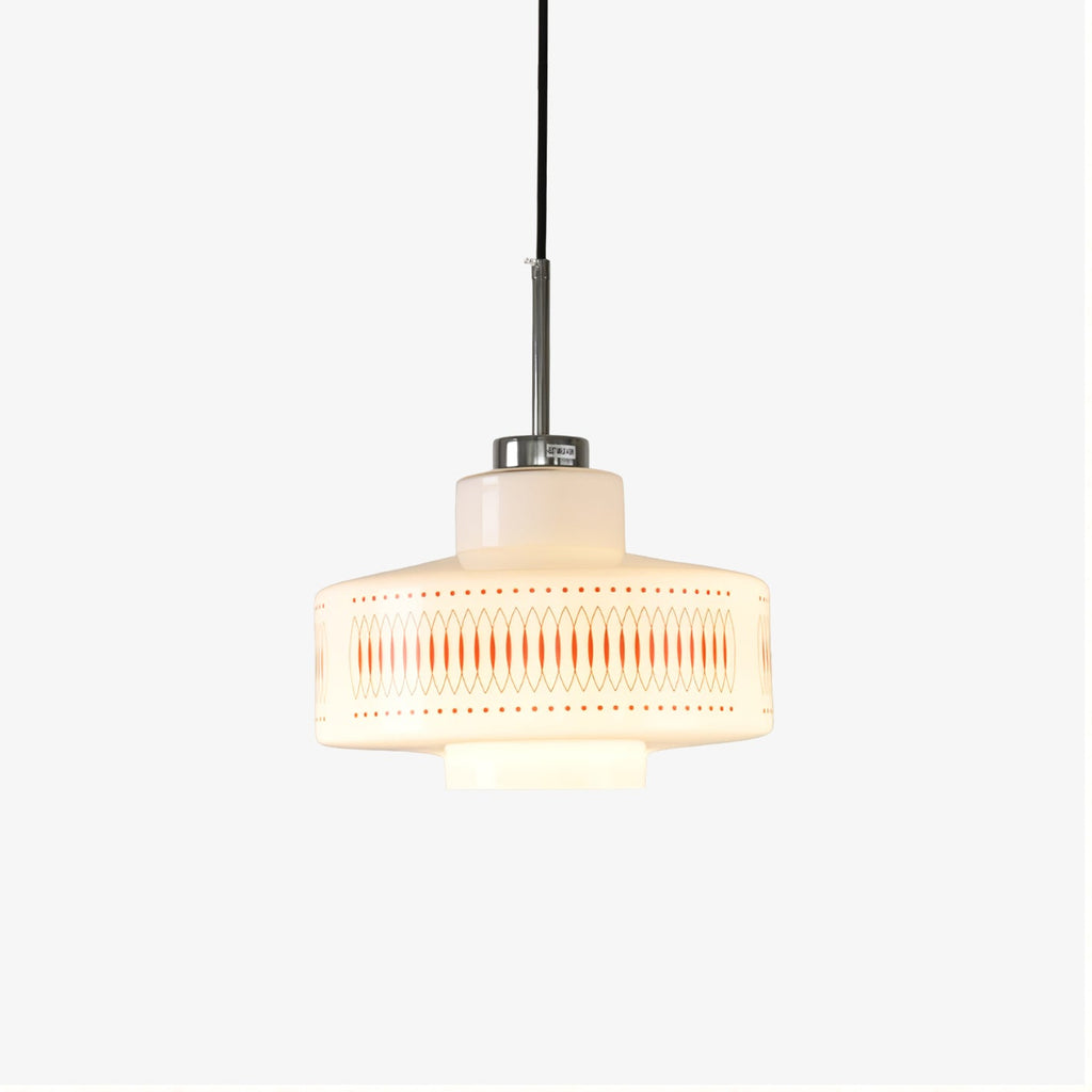 Clérachic pendant with a white glass shade and orange lattice print, cut out on a plain white background.