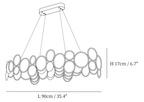 Dimension drawing of the oval Clérachic chandelier, with its 17 cm height and 90 cm length marked.