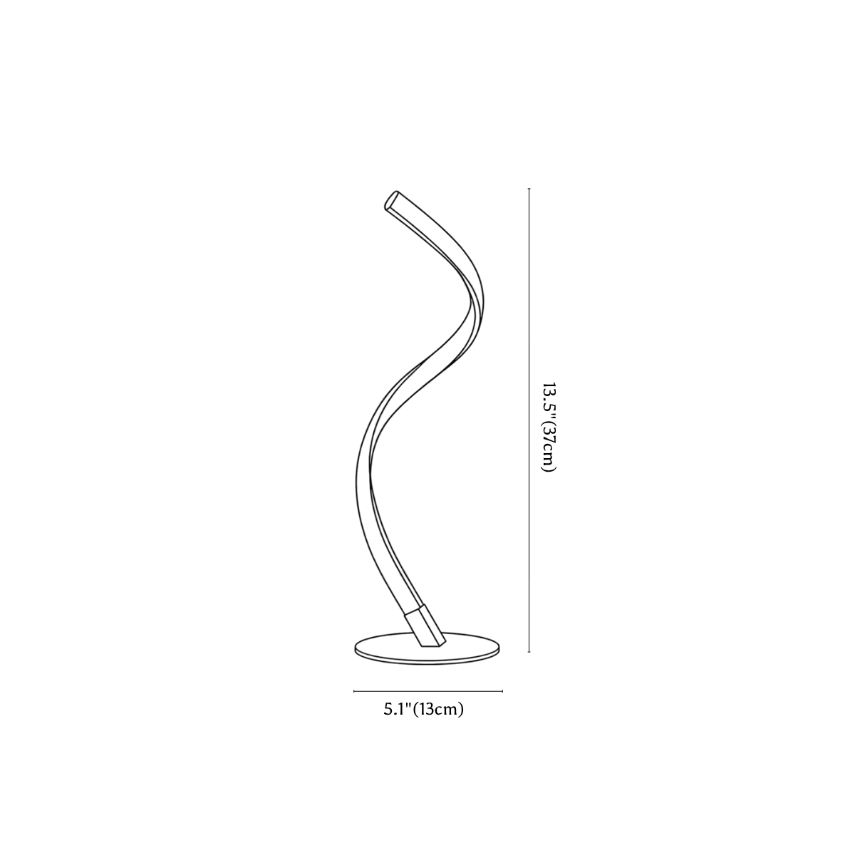Clérachic table lamp dimension drawing, every measurement marked in centimetres and inches.