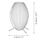 Clérachic table lamp dimension drawing, 1 of 4, every measurement marked in centimetres and inches.