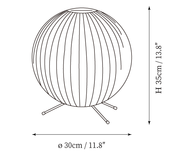 Clérachic table lamp dimension drawing, 2 of 4, every measurement marked in centimetres and inches.